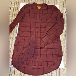 Joe Fresh Burgundy Patterned Long Button up Blouse